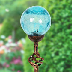 Blue Jetset Solar Glass Crackle Ball Finial Garden Stake Solar Crackle Glass Ball Stake Adds a Decorative Touch To Your Garden Day And Night