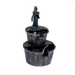 Resin 2-Tier Barrel Fountain Two-Tier Bucket Fountain Brushed Antiqued Bronze Powder Coated Finish Pump Handle