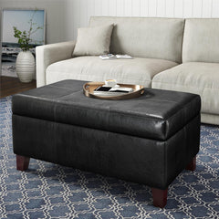 Dorel Living Rectangular Upholstered Storage Ottoman, Black