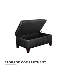 Dorel Living Rectangular Upholstered Storage Ottoman, Black