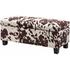 Azteca Cow Hide Print Storage Bench, Black Cow