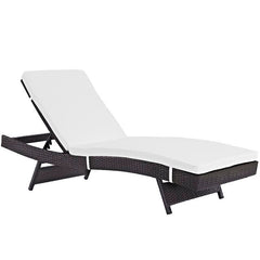 White Long Reclining Single Chaise with Cushions Comfort. With Three Reclining Poses Perfect Position in Which To Soak Up The Sun