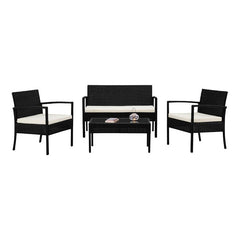 Off-White/Ivory 4 Person Seating Group with Cushions Your Outdoor Hangout Space Our-Piece Patio Conversation Set Rectangular Coffee Table