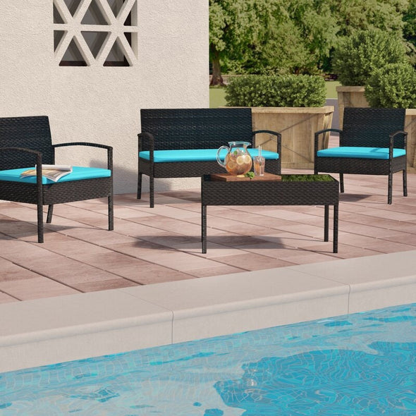 4 Person Seating Group with Cushions Update Your Outdoor Hangout Space Our-Piece Patio Conversation Set Rectangular Coffee Table