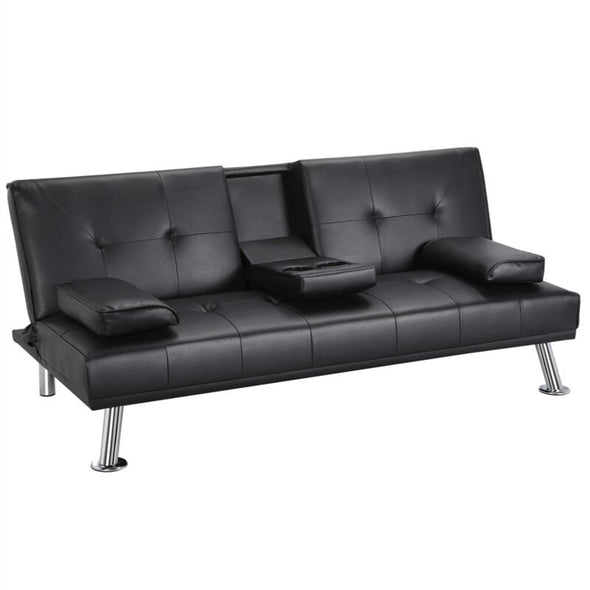 Faux Leather Biscuit Back Convertible Sofa Perfect For Small Spaces And Well Suited For An Apartment, Studio or Living Room