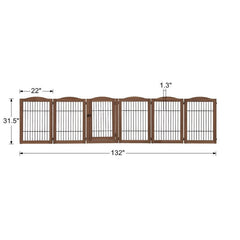 Walnut Free Standing Pet Gate as Panels Extra Wide Gate, Z/U Shape Stairs Barrier, Solid Structure Playpen with a Lockable Door