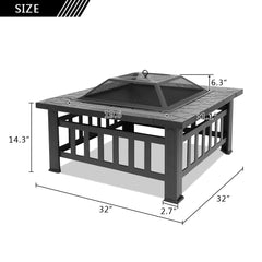 Ktaxon Homes and Gardens 32" Outdoor Metal Firepit Backyard Patio Garden Square Stove Fire Pit