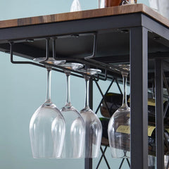 Barret 7 Bottle in Brown With space for up to 7 bottles and 12 stemware while keeping drinks and snakes on the tabletop.