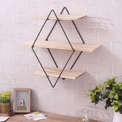 Metal Wood Wall Shelves Shelf Storage Rack Rhombus Rack Storage Retro Style Home Bedroom Decoration Retro Iron Metal Wall Hanging Holder