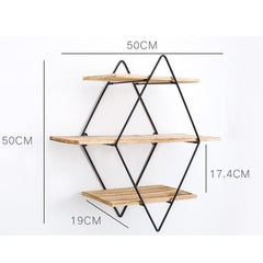 Metal Wood Wall Shelves Shelf Storage Rack Rhombus Rack Storage Retro Style Home Bedroom Decoration Retro Iron Metal Wall Hanging Holder