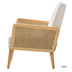 Armchair Solid Birch Wood Legs As Well As Its Curved Rattan-Embellished Arms