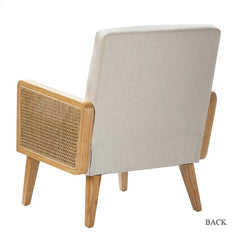 Armchair Solid Birch Wood Legs As Well As Its Curved Rattan-Embellished Arms