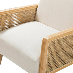 Armchair Solid Birch Wood Legs As Well As Its Curved Rattan-Embellished Arms