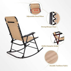 Beige Outdoor Rocking Aluminum Chair with Cushions Outdoor Garden, or Outing, Fishing at The Same Time More Relaxed and Comfortable