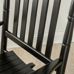 Black Outdoor Rocking Solid Wood Chair Curved Seating Slates, and Armrest for Your Seating Comfort