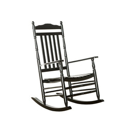 Black Outdoor Rocking Solid Wood Chair Curved Seating Slates, and Armrest for Your Seating Comfort