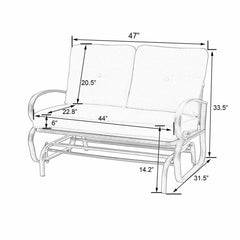 Outdoor Gliding Metal Bench with Cushions Comfortable and Practical Sitting Experience. Back and Seat Cushions Provide More Comfort