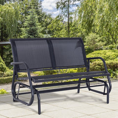 Outdoor Rocking Metal Bench Water-Resistant and Quick Drying After Rainstorms. Its Curved Rocker Arms Resist