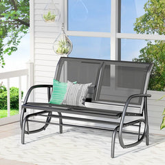 Outdoor Rocking Metal Bench Water-Resistant and Quick Drying After Rainstorms. Its Curved Rocker Arms Resist