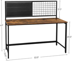 VASAGLE Computer Desk, Study Writing Desk for Home Office with Grid Board and Fabric Storage Bags Industrial Style PC Laptop Table 53.9 Inch