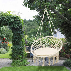 Macrame Cotton Porch Swing Hanging Cotton Rope Swing Chair, Comfortable Hanging Chairs for Indoor, Outdoor, Home, Patio, Yard