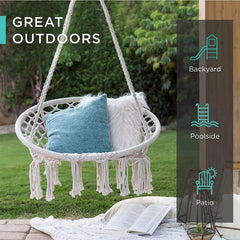 Macrame Cotton Porch Swing Hanging Cotton Rope Swing Chair, Comfortable Hanging Chairs for Indoor, Outdoor, Home, Patio, Yard