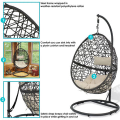 Beige Hanging Egg Swing Chair with Stand Give Yourself a Private Seat to Sit Back and Unwind Weather-Resistant