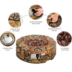 40,000 BTU Stone Gas Fire Stove Pit for Outdoor Patio Garden Backyard