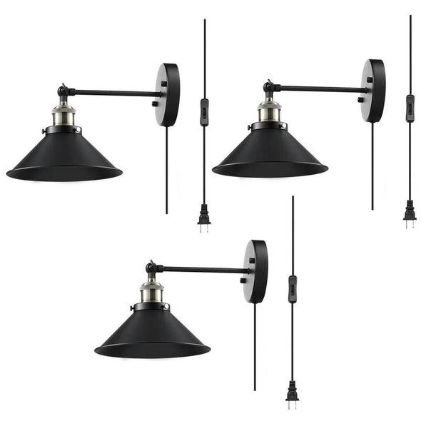 Dolder Grand 3 - Light Plug-In Black Matte Armed Sconce (Set of 3)