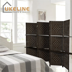 4 Panels Room Screen Divider Hand-Woven Design Room Divider 6 Ft High Fiber Freestanding Privacy Wooden Removable Shelves Screen, Brown