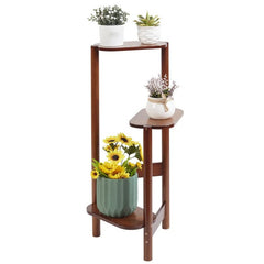 Brown Rectangular Multi-Tiered Bamboo Plant Stand 3 Tier Shelve Perfect for Organizing and Displaying Everything From Thriving House Plants