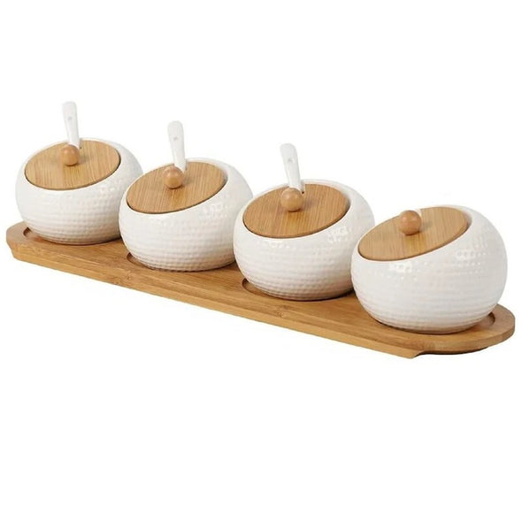 Set of 4 Ceramic Storage Jar Holds More of your Favorite Spices and Condiments. Used at , Hotel, Cafe, Buffet, The Party Serving for Sugar