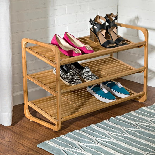 Wooden Shoe Stand 3 Tier 12 Pair Shoe Rack storage entryway rack