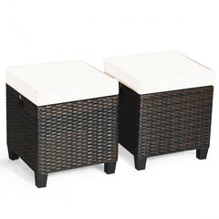 2 Pieces Patio Rattan Ottoman Cushioned Seat