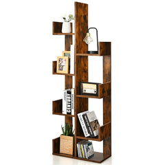 8-Shelf Industrial Tree-Shaped Bookshelf with Anti-Toppling Fitting