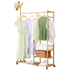 Rolling Clothes Rack  1 Hanging Top Rod to Hang Clothes, 6 Hooks to Hang Scarves, Bags, and Hats, and so on, 6 Pants and Tower Racks