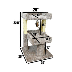 Solid Wood Cat Tree 2 Levels to Play, Jump and Relax 2 Un-Oiled, Thick Sisal Rope Scratching Posts, 2 Large Perches for Your Kitty