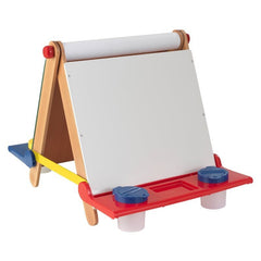 Tabletop Double Sided Board Easel 4 Sealable, Spill-Proof Paint Cups Chalkboard Has a Dry Erase Surface. A Standard Size Roll of Art Paper