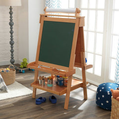 Natural Double Sided Board Easel Two Paint Cup Holds that Prevent the Paint from Spilling Has a Paper Dispenser that Holds The Art Paper