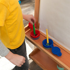 Natural Double Sided Board Easel Two Paint Cup Holds that Prevent the Paint from Spilling Has a Paper Dispenser that Holds The Art Paper