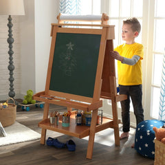 Natural Double Sided Board Easel Two Paint Cup Holds that Prevent the Paint from Spilling Has a Paper Dispenser that Holds The Art Paper