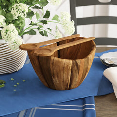 3 Piece Acacia Wave Salad Bowl Set Perfect for Dishing out your Favorite Salad. Serving Spoon, Fork, and Bowl all Crafted from Solid Acacia