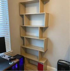 Geometric Bookcase Perfect for your Hallway Entrance, Living Room, Office, Bedroom S-Shaped with 6 Shelves, Offers Displaying and Storing