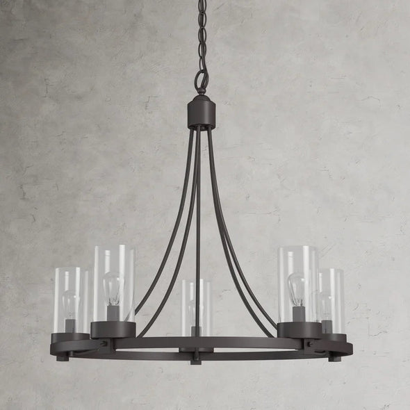 Devoe 5 - Light Shaded Wagon Wheel Chandelier