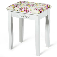 Vanity Wood Dressing Stool Padded Piano Seat with Rose Cushion