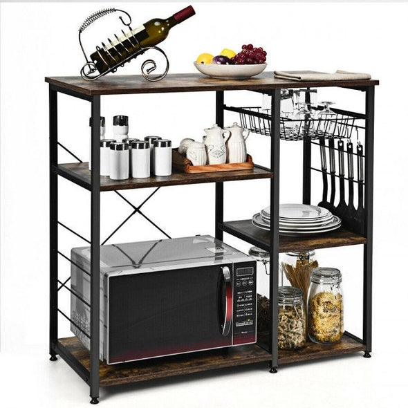 Industrial Kitchen Baker's Rack Microwave Shelf with 6 Hooks