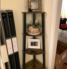 Rustic Brown Steel Corner Bookcase Fan-Shaped Shelves Perfect for Storing any Items you Want to Collect and Display