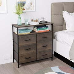 Dark Brown 6 Drawer 31.5'' W Chest Perfect for Bedroom, Living Room, Kid's Room, Playrooms, Toddlers room. 6 Separate Drawers and 2 Tier