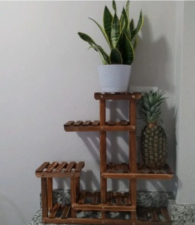 Wooden Tabletop Plant Stand Works for Indoor Living Room or Outdoor Garden Balcony. Multi-Layer Space for Your Favorite Plants