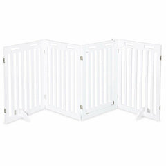 Wood Free Standing Dog Gate 4 Foldable Gate Panels, Including 1 Door Gate, 2 Support Feet, 2 Connecting Rods